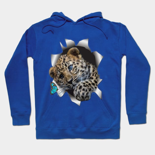 Leopard Cub and a Butterfly Hoodie by Just Kidding by Nadine May